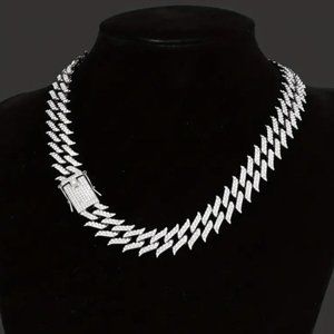 20" Mens 4ct Diamond 14K White Gold Cuban Chain Link Necklace 14 Karat Silver 20